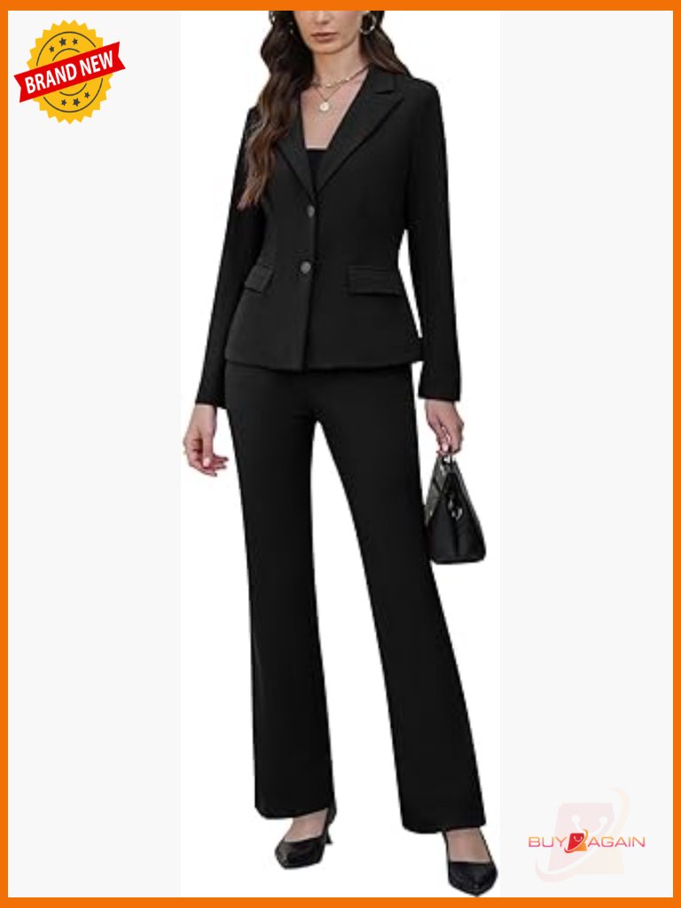 2 Piece Suits Business Casual Blazer Straight Leg Pants Office Set